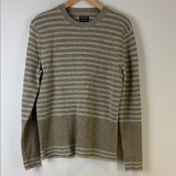All Saints Beige Striped Men's Lambswool Sweater Size Medium - Picture 2 of 7